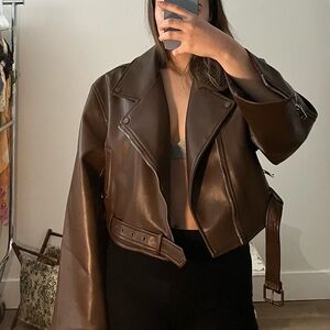 Moto Faux Leather Cropped Oversized Jacket